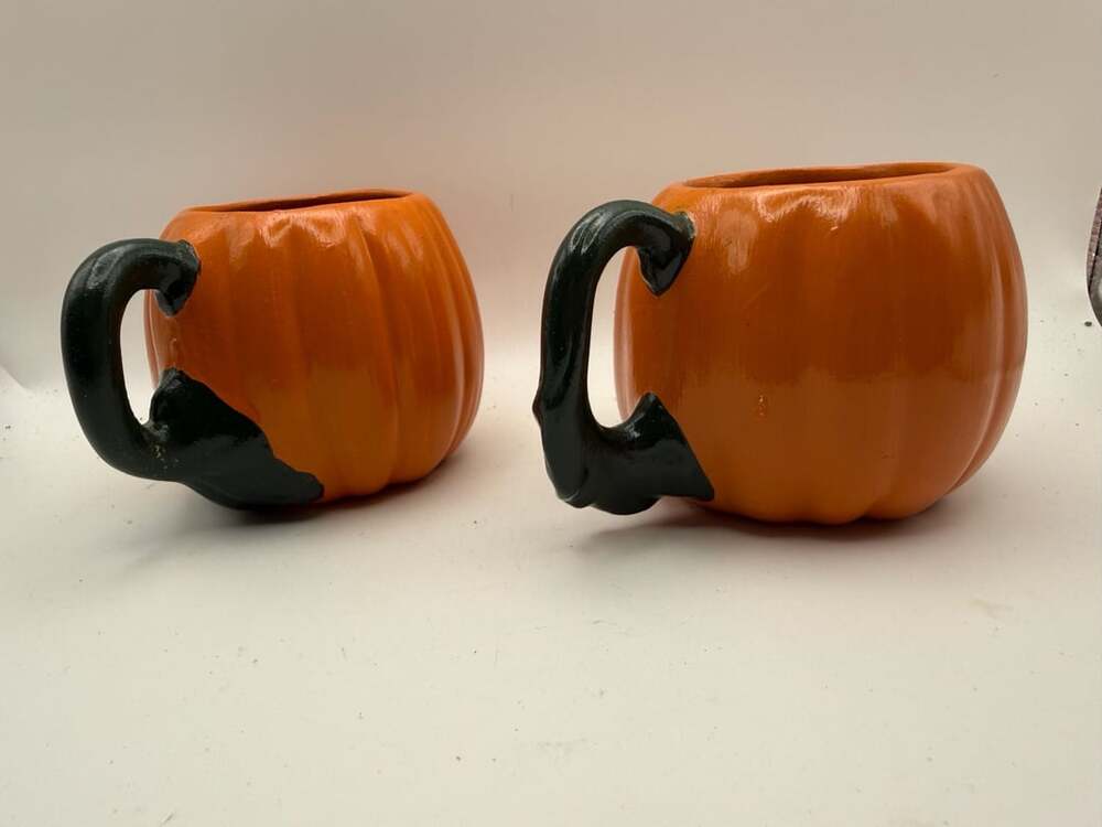 Vintage Handmade Ceramic Pumpkin Mug with Black Handle Fall Decor
